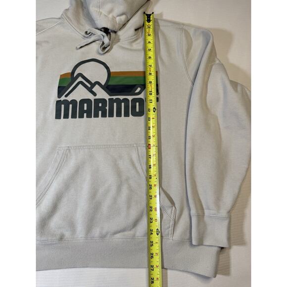 Marmot Mountain Works Hoodie XL Tan Pullover Sweatshirt Logo Graphic Outdoor - Picture 6 of 9